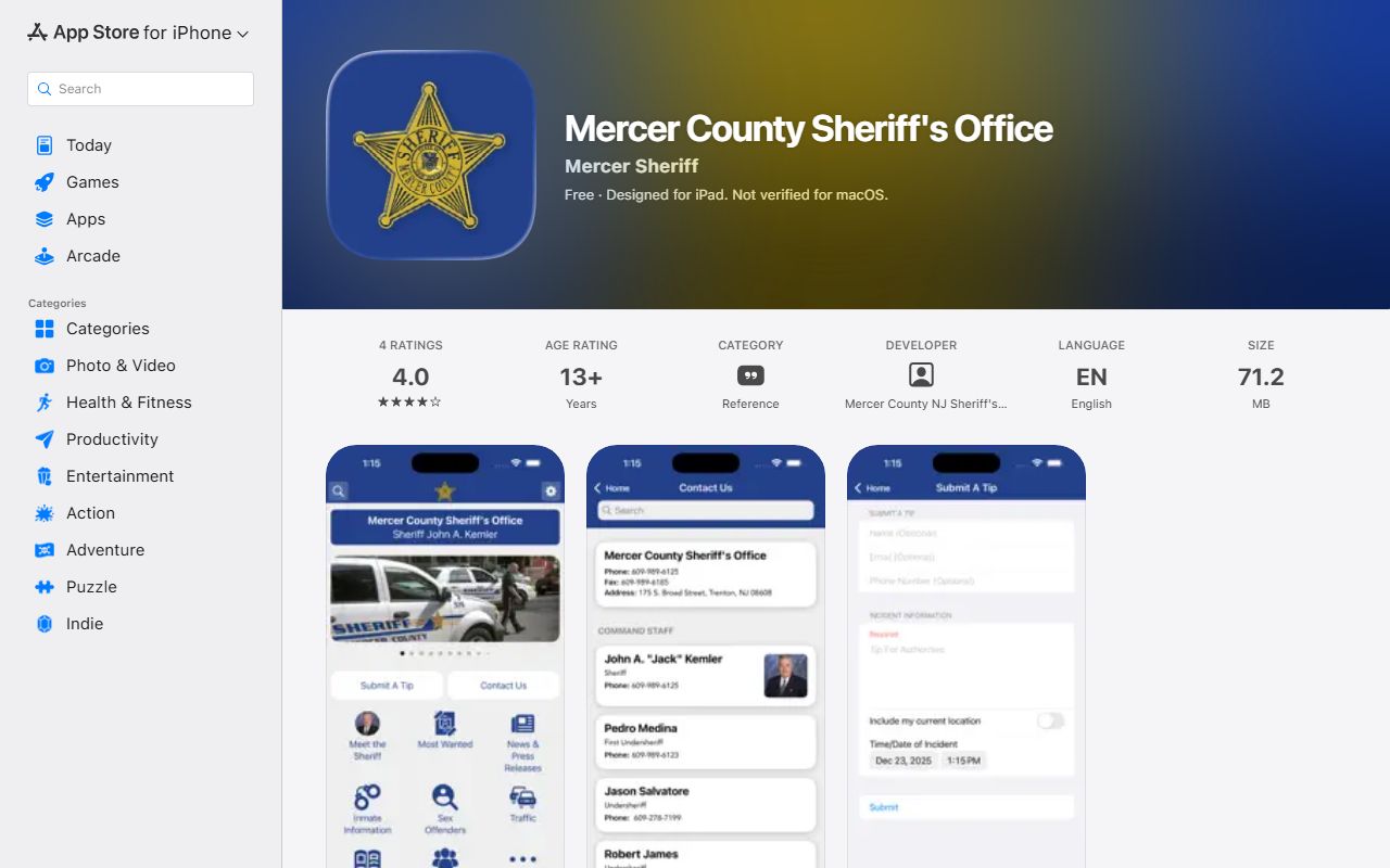 Mercer County jail mugshots sheriff app Most Wanted channel