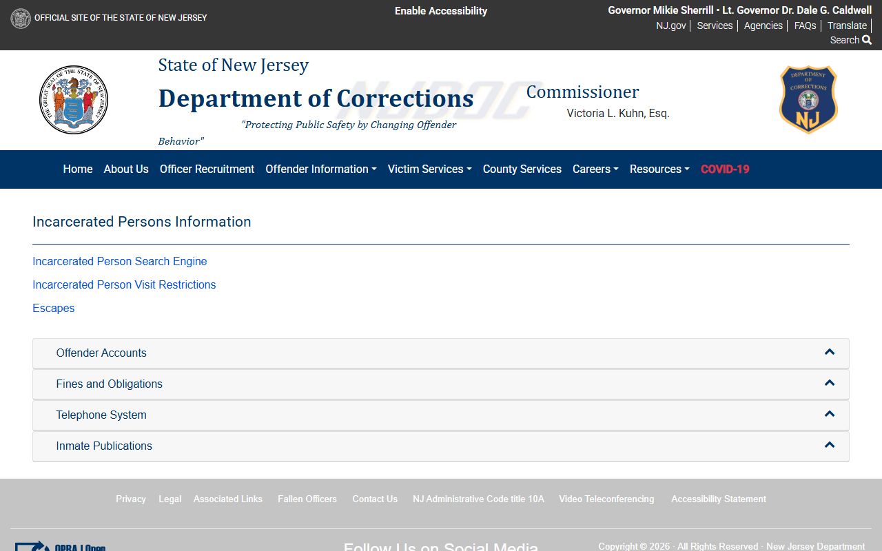 New Jersey State Prison inmate lookup through NJDOC offender information