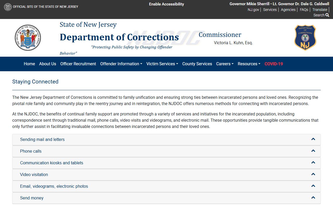 New Jersey State Prison mail phone and money rules through NJDOC